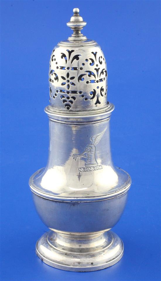 A George II silver baluster caster by Samuel Wood, 5 oz.